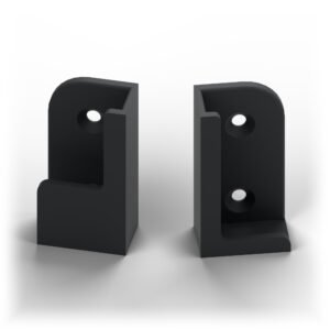 Paire de supports pour clavier Logitech K400 Plus, plastique noir mat, vue de trois quarts sur fond blanc