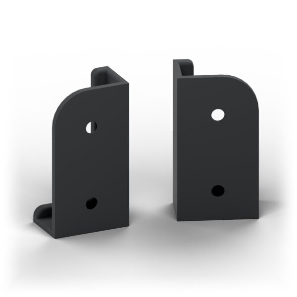 Dos des deux supports de clavier K400 Plus en plastique noir mat avec les perçages de fixation