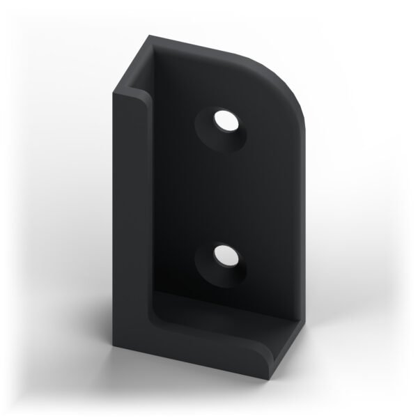 Détail d’un support de clavier K400 Plus en plastique noir mat avec les perçages fraisés M6